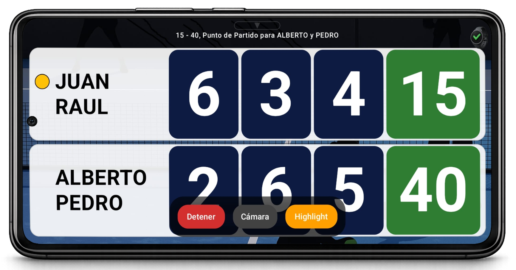 Pantalla de partido en móvil 2