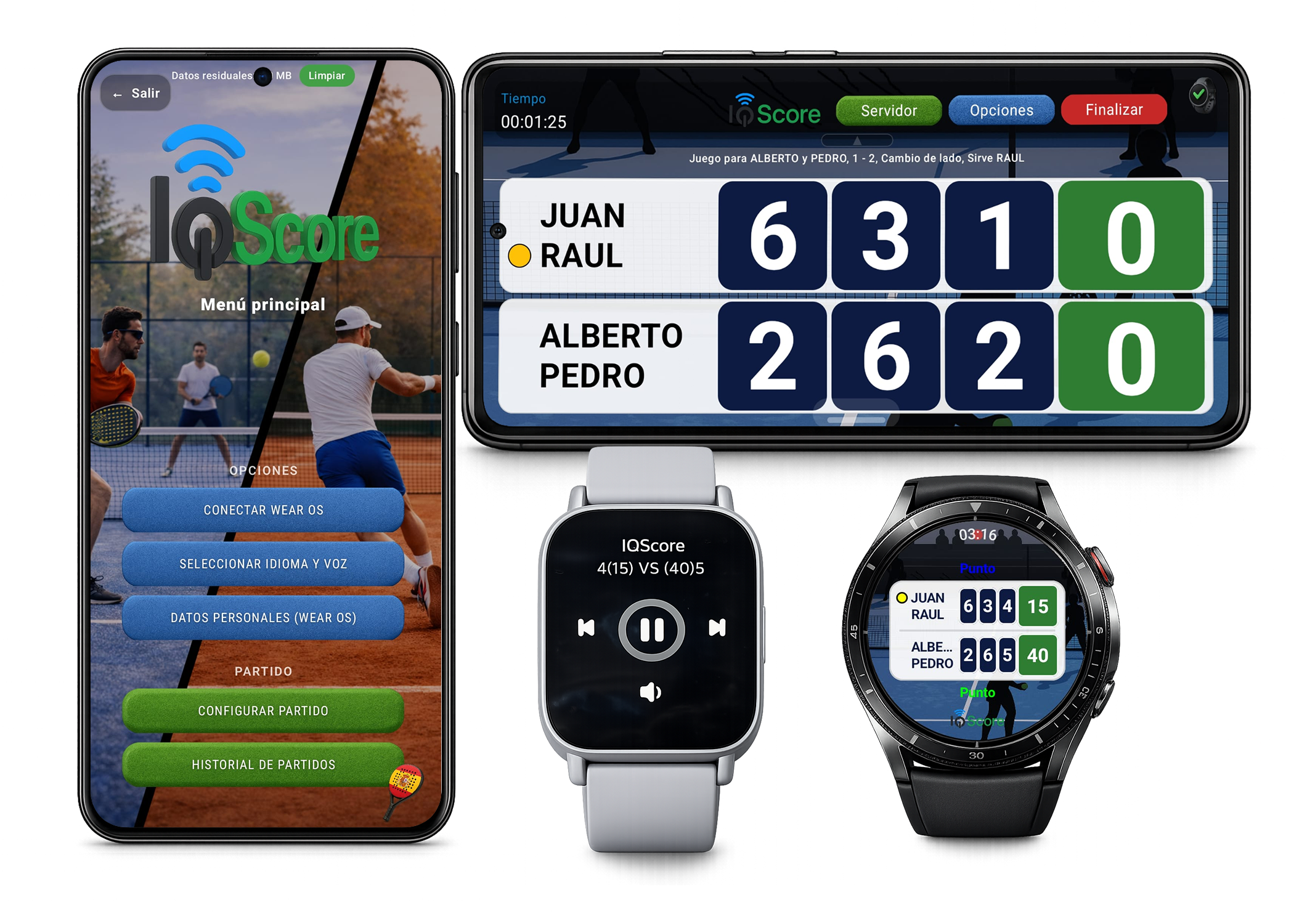 IQScore en móvil y relojes para control de marcador